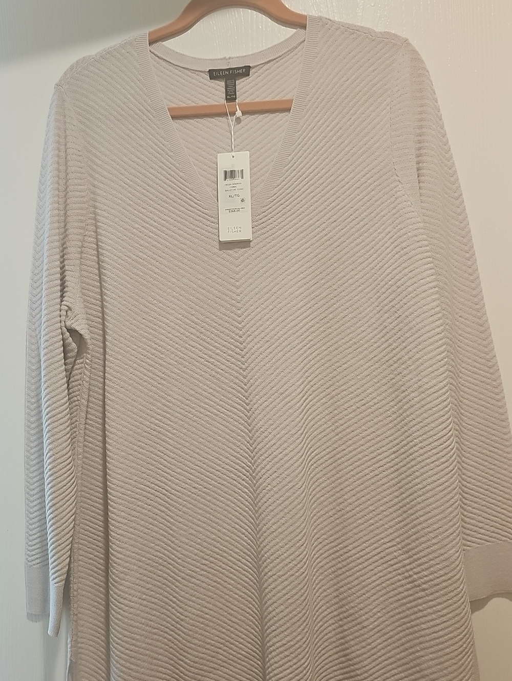 Eileen Fisher Light Beige V‑Neck Ribbed Tunic